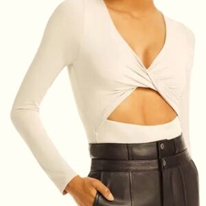 Fore Bone/Taupe Cutout Front Stretch Longsleeved Bodycon Bodysuit